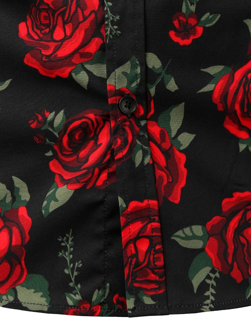 ZEROYAA Mens Fashion Urban Design Polyester Slim Fit Long Sleeve Rose Printed Button Up Dress Shirts ZLCL21-Black Large - Image 5